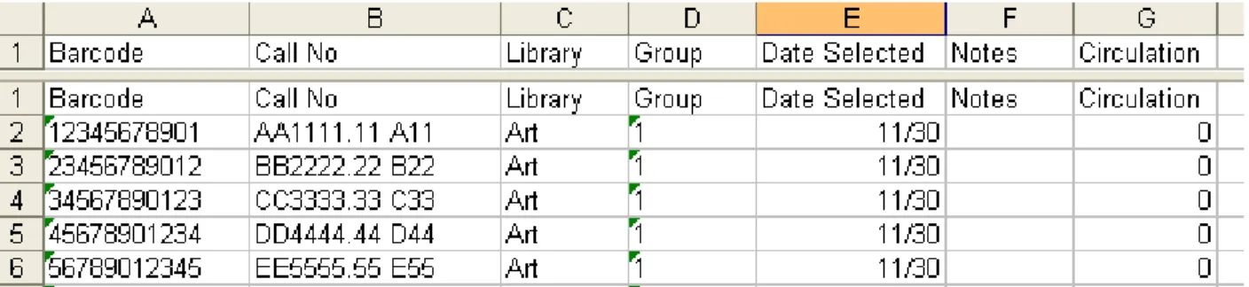 Figure 3: A mockup of a portion of the data collection worksheet 
