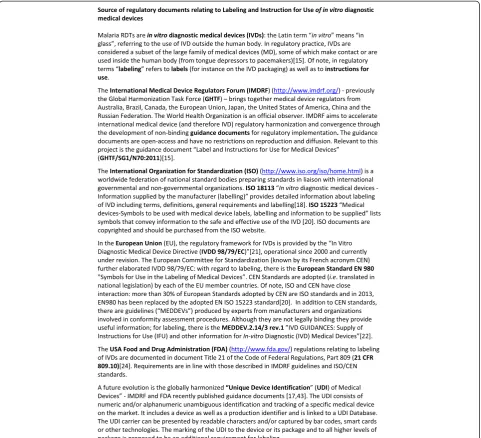 Figure 1 Source of regulatory documents relating to labelling and instruction for use of in vitro diagnostic medical devices.