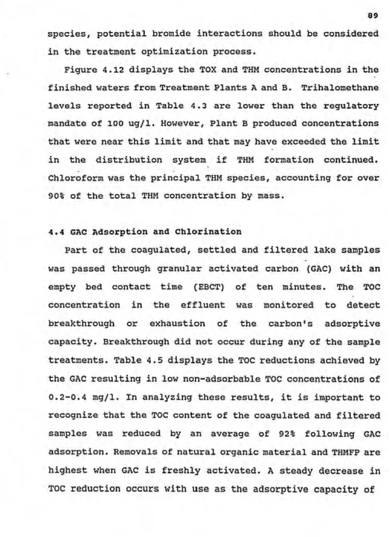 Figure 4.12 displays the TOX and THM concentrations in the