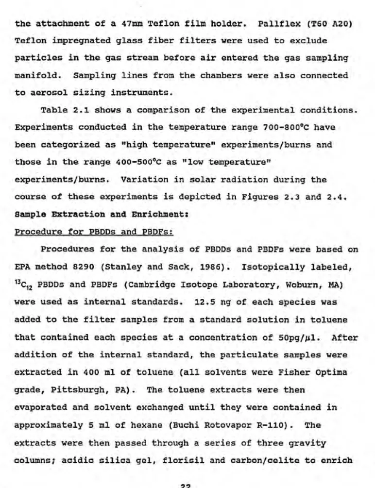 Table 2.1 shows a comparison of the experimental conditions.