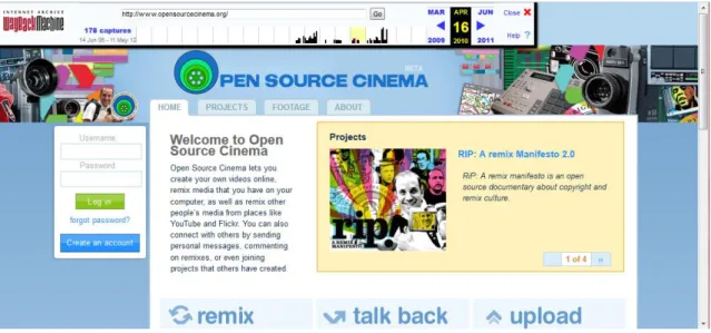 Figure 2: Internet Archive Capture of opensourcecinema.org Homepage 