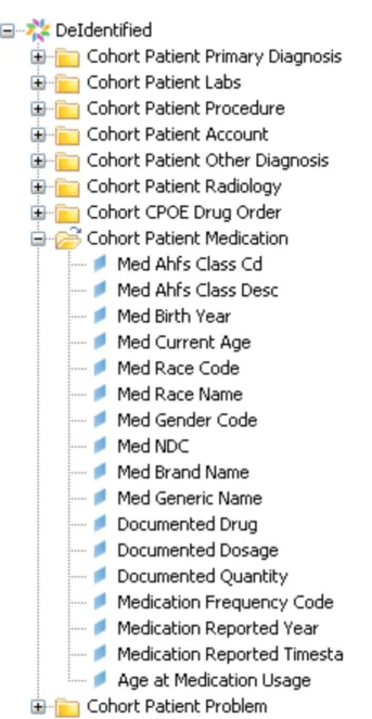 Figure 4 – Screen capture of CDW-H data fields (Carolina Data Warehouse - Health) 