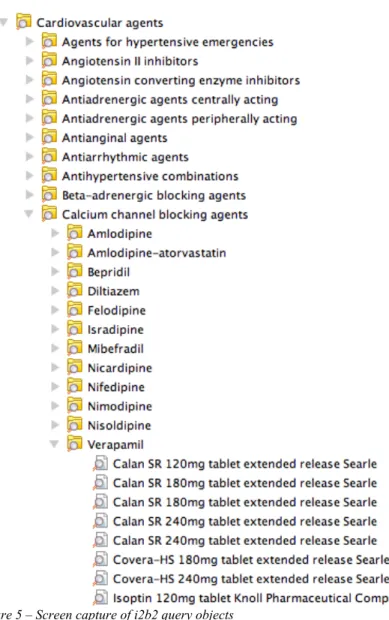 Figure 5 – Screen capture of i2b2 query objects 