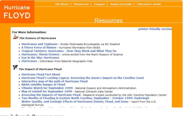 Figure 3: Sample Resources page 