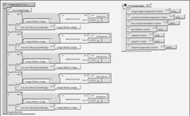 Figure 14 When a button image is touched, the image populates in the canvas. The viewLargeImage  procedure hides the thumbnails and makes the canvas visible