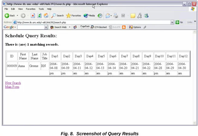 Fig. 8.  Screenshot of Query Results 
