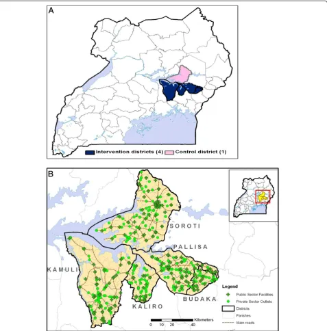 Figure 1 A Map of Uganda showing the location of the intervention and control districts