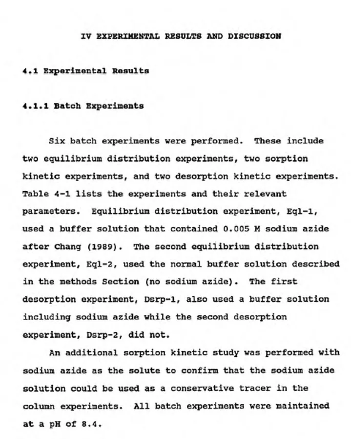 Table 4-1 lists the experiments and their relevant