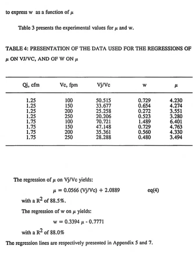 Table 3 presents the experimental values for ;u and w.
