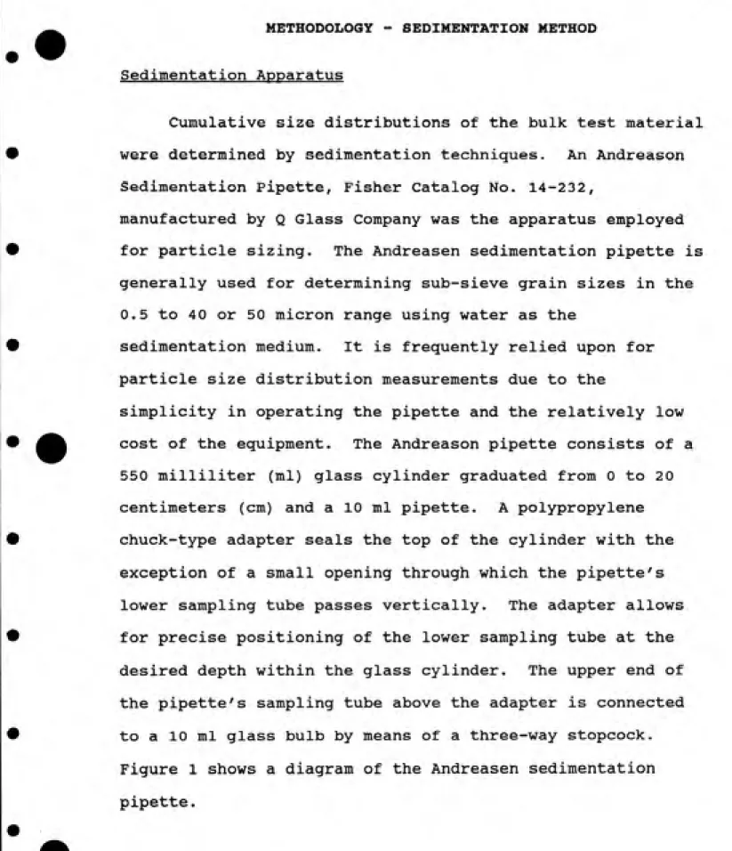 Figure 1 shows a diagram of the Andreasen sedimentation