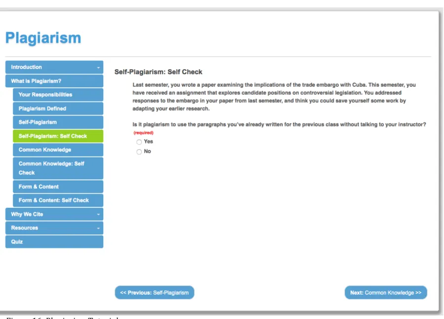 Figure	16:	Plagiarism	Tutorial	 	 	