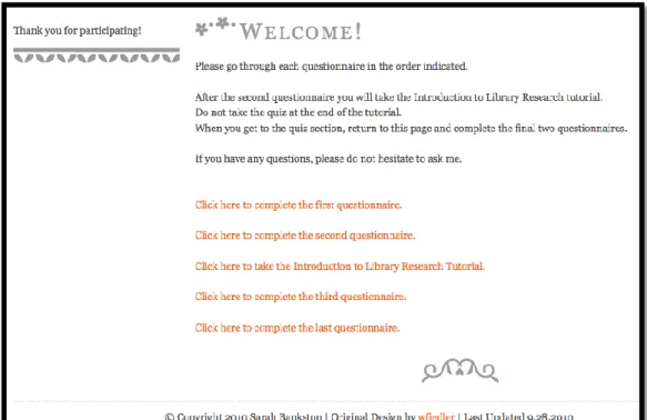 Figure 3 - Webpage with Links to the Questionnaires and the Tutorial 