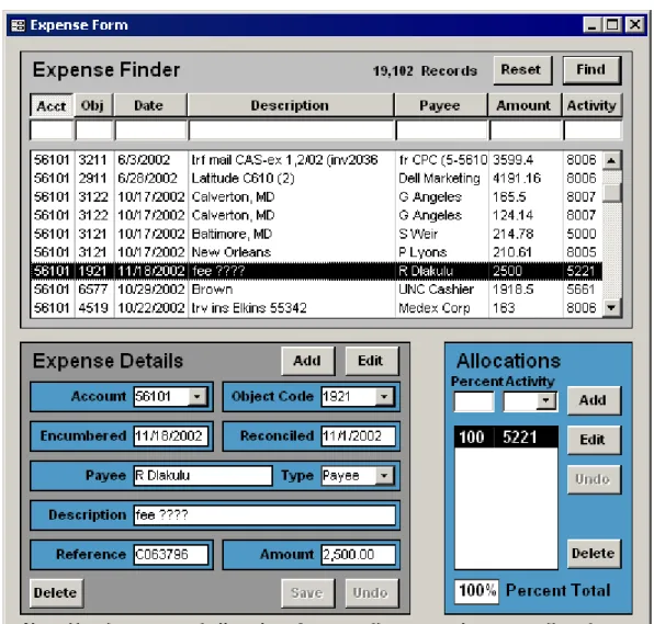 Figure 8 Expense Form from Microsoft Access Finances Database 