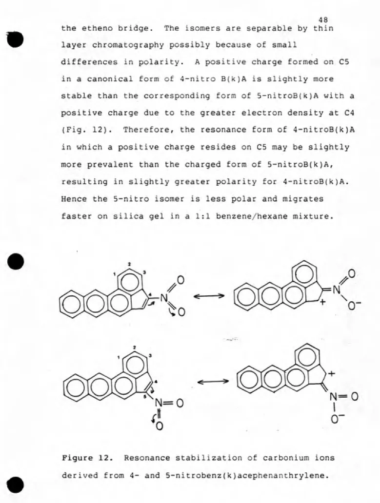 Figure 12.  Resonance stabilization of carbonium ions derived from 4- and 5-nitrobenz(k)acephenanthrylene.