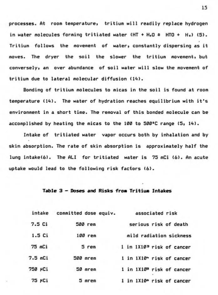 Table 3 - Doses and Risks froa Trititia Intakes