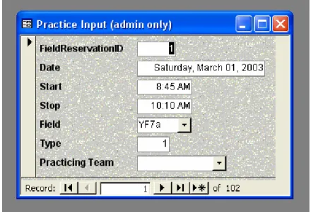 Figure 4 - MS Access: Data Entry Form for Practices 