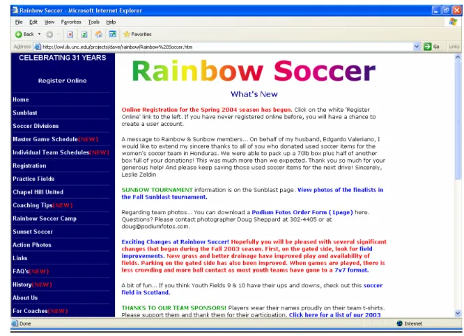 Figure 8 – Web Interface: Rainbow Soccer Homepage 