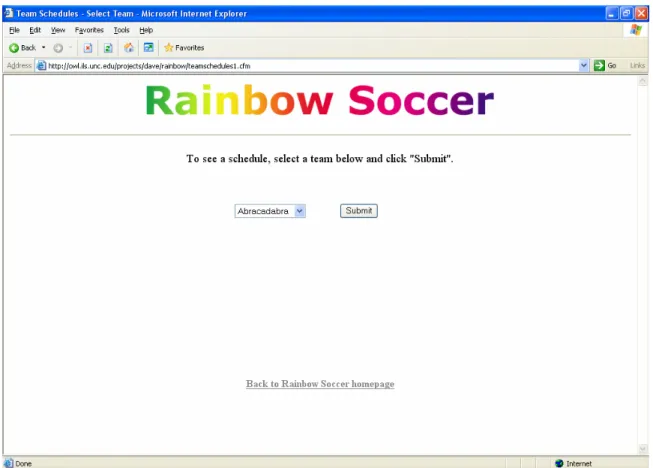 Figure 10 - Web Interface: Select Team for Schedules 