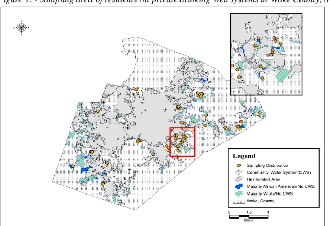 Figure 1. - Sampling area of residents on private drinking well systems in Wake County, NC