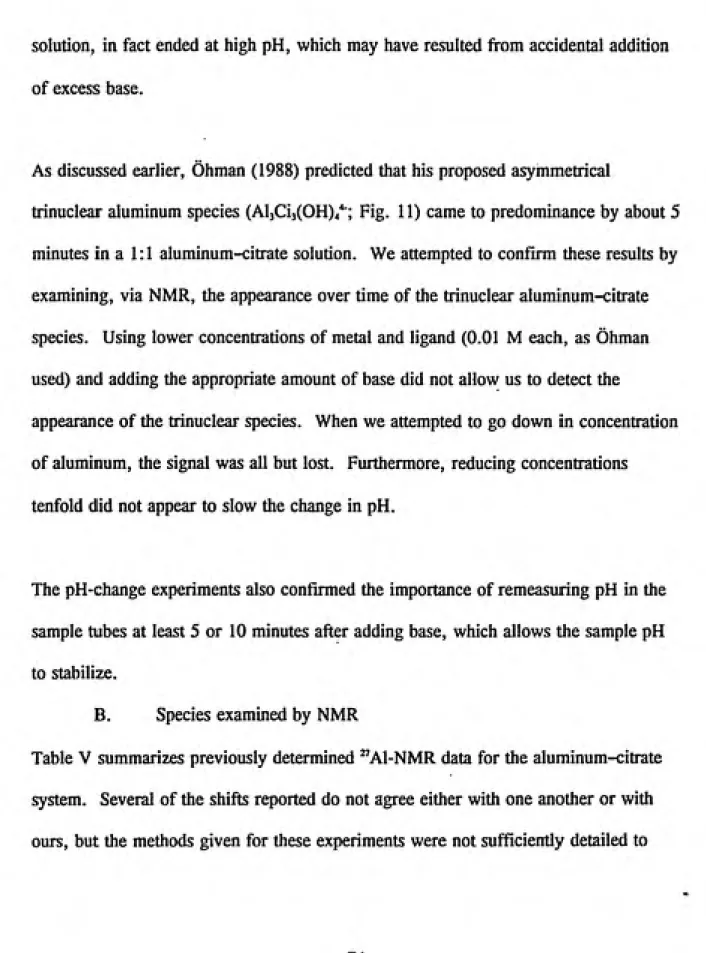 Table V summarizes previously determined "Al-NMR data for the aluminum-citrate system