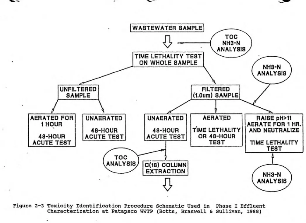 Figure 2-3 Toxicity Identification Procedure Schematic Used in    Phase I Effluent Characterization at Patapsco WWTP  (Botts,   Braswell  &amp; Sullivan,   1988)