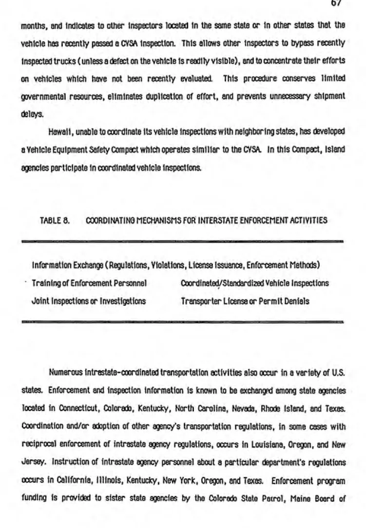 TABLE 8.       COORDINATING MECHANISMS FOR INTERSTATE ENFORCEMENT ACTIVITIES