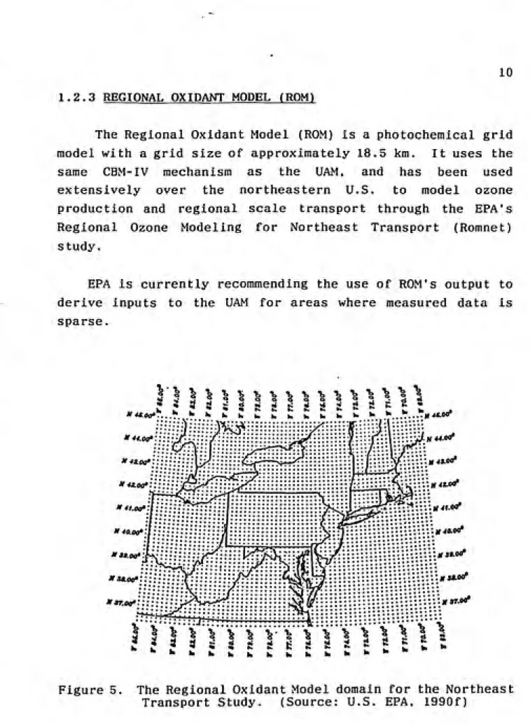 Figure 5. The Regional Oxidant Model domain for the Northeast Transport Study.  (Source: U.S