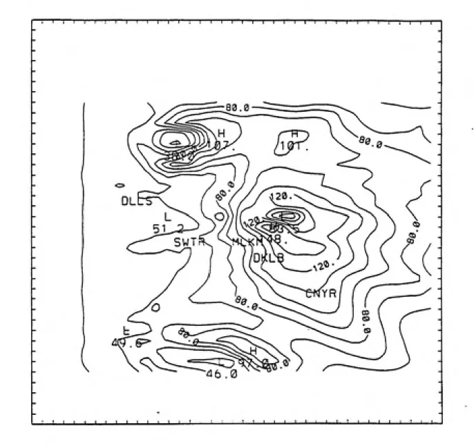 Figure 19. Atlanta Default Ozone Contours, 17L (ppb)