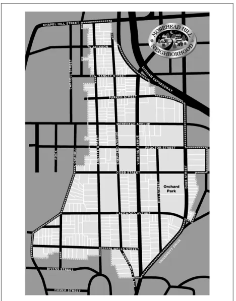 Figure 1. Morehead Hill district, lightly shaded within the dotted lines. 