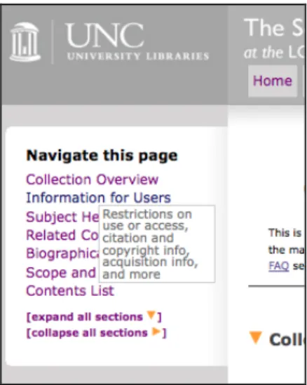 Figure 2. Help features: Left navigation menu hover captions 