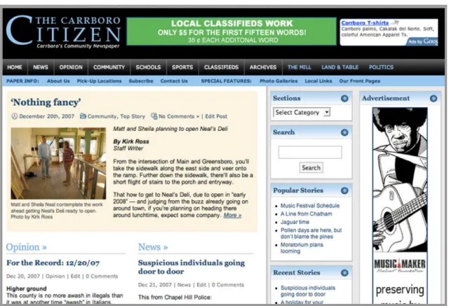 Figure 1. Screenshot of Carrboro Citizen website using news theme developed in 2007.