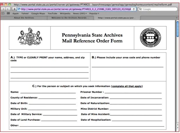 Figure 4: Pennsylvania State Archives Request Form 