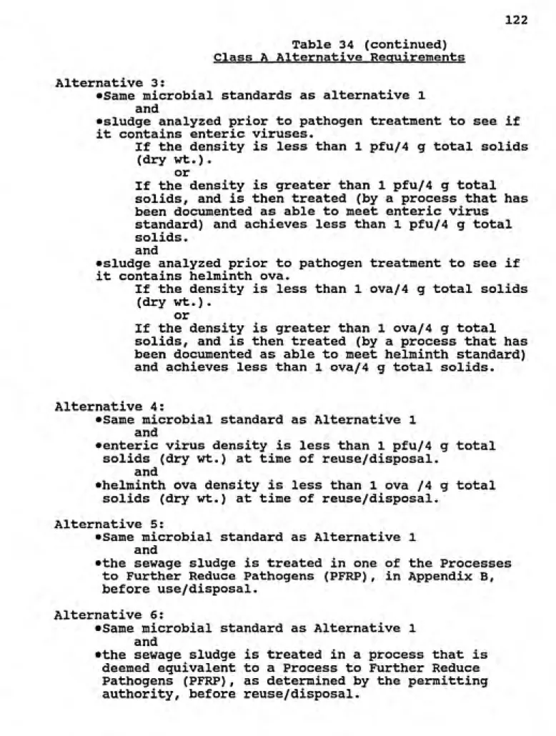 Table 34 (continued) Class A Alternative Requirements