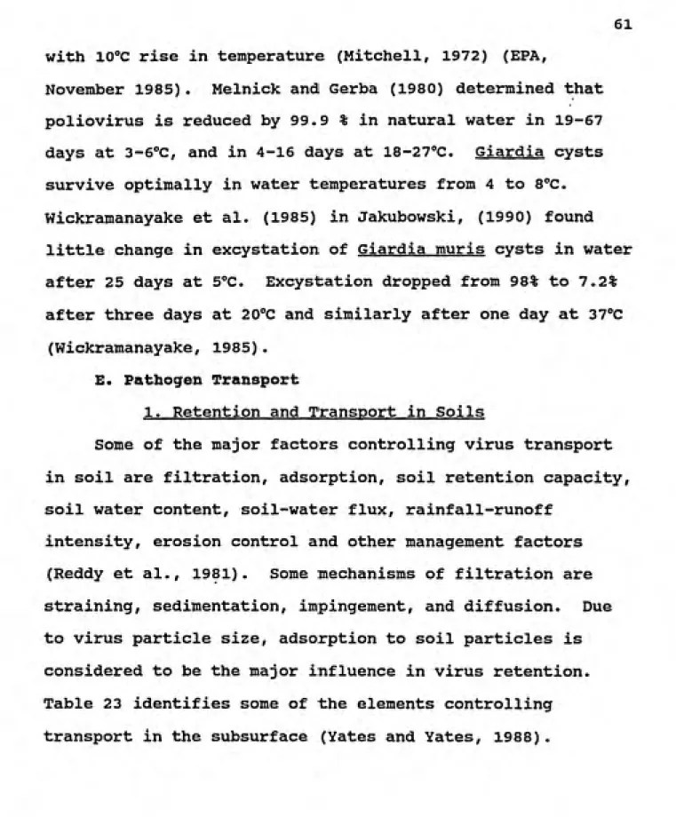 Table 23 identifies some of the elements controlling transport in the subsurface (Yates and Yates, 1988).