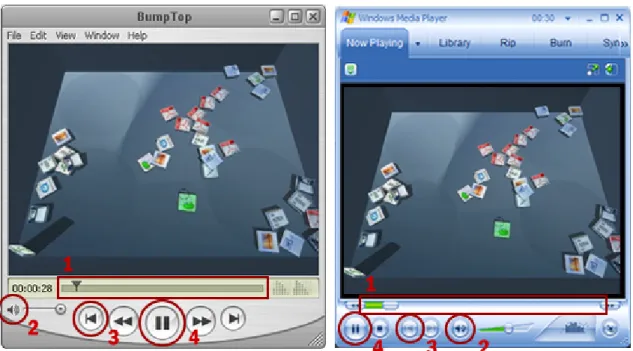 Figure 8. Comparison of QuickTime (left) and Windows Media (right) player control interfaces