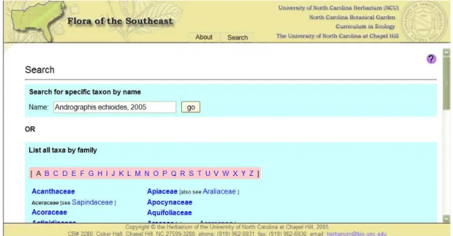 Figure 15c.  Searching SEFlora for “Andrographis echioides” with concept year 