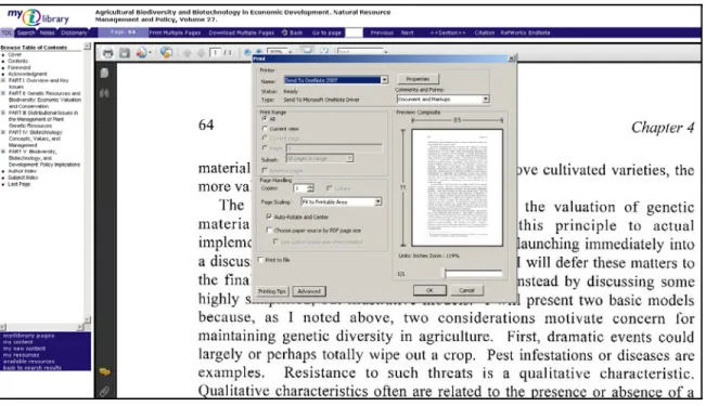 Figure 19: MyiLibrary’s Adobe Toolbar printer option.  When participants went to the printer icon on the  Adobe toolbar, they found that this menu option only allowed them to print their current page.