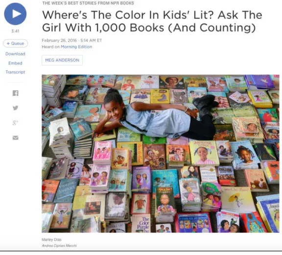 Figure 3.   A National Public Radio article about Marley Dias and her quest to  collect 1,000 books featuring Black girls for classroom libraries