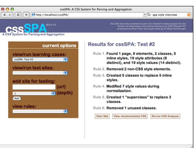 Figure 2. The CSS Spa user interface. 
