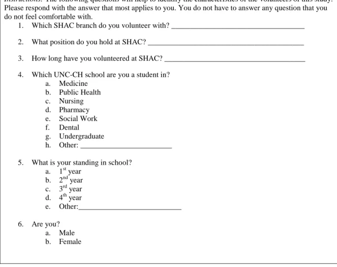 Table 2. Demographics Questionnaire 