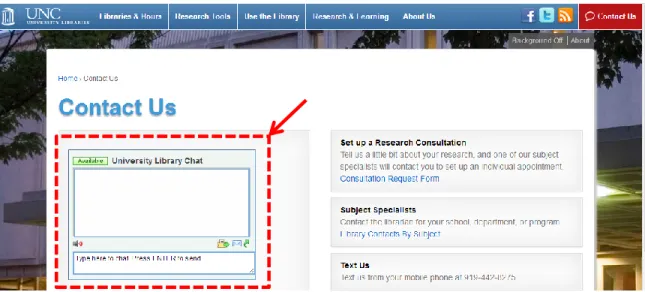 Figure 1. An embedded chat widget on the UNC Libraries’ Contact Us Page. 