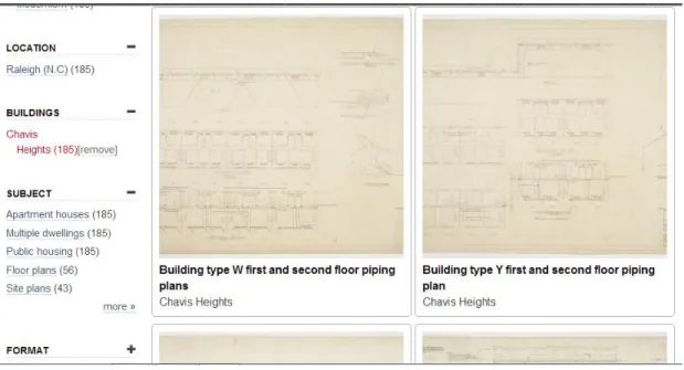 Figure 5. from d.lib.ncsu.edu.  This interface allows for faceted searching of individual digital objects