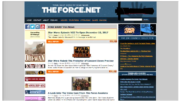Figure 3: TheForce.net Screenshot. This is a screenshot of TheForce.Net’s home page exactly how a web user  would encounter the website in a native environment