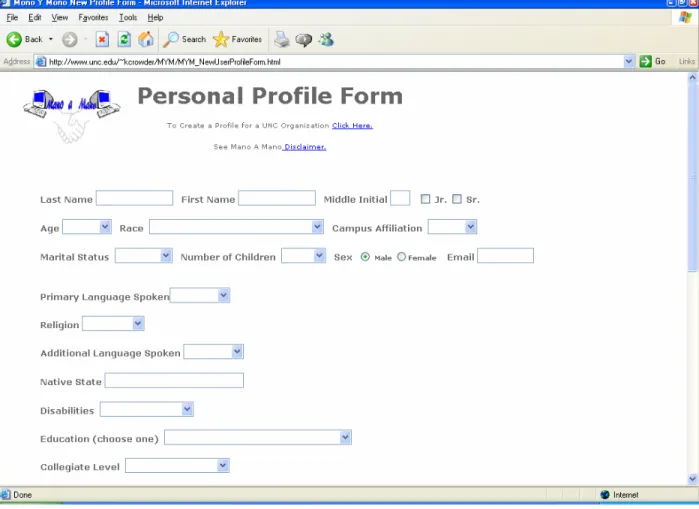 Fig. 3.  Mano a Mano Personal Profile Form (Top Half) 