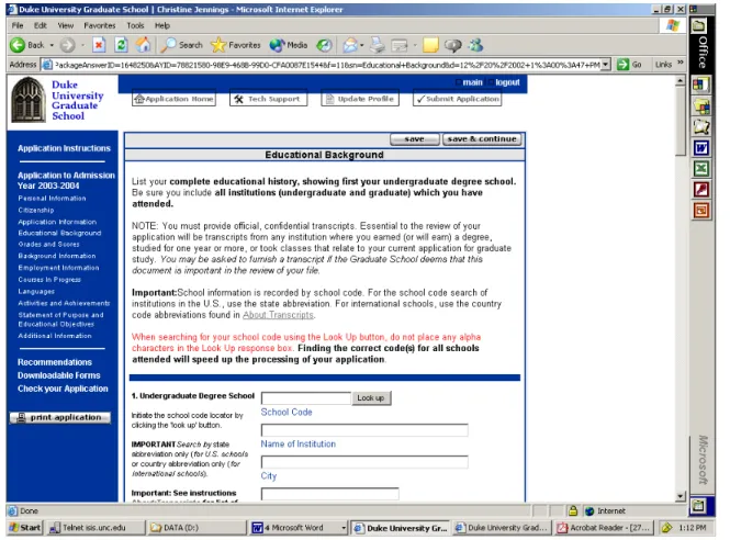 Figure 2: Screenshot for Interface of Duke Online Application System 