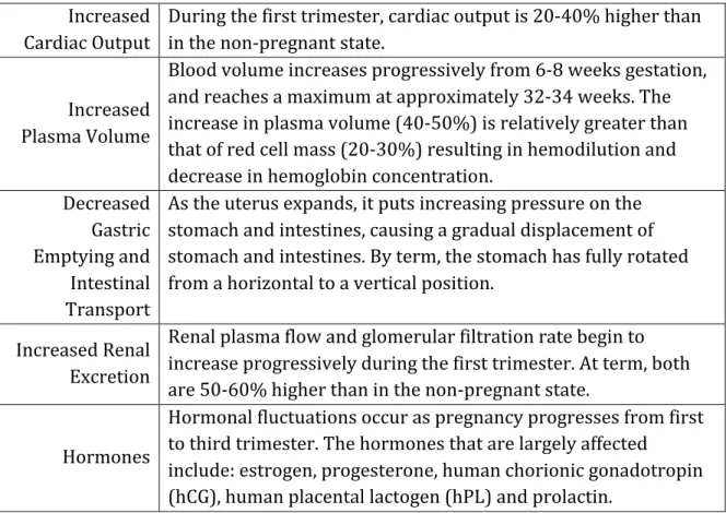 Table	  1.	  Select	  physiological	  changes	  during	  pregnancy	  (Ciliberto	  et	  al.,	  1998;	  