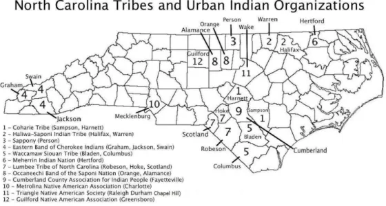 FIGURE 1: Tribal Territory by County in NC  