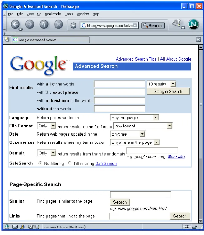Figure 2: The Advanced Google Search Screen 