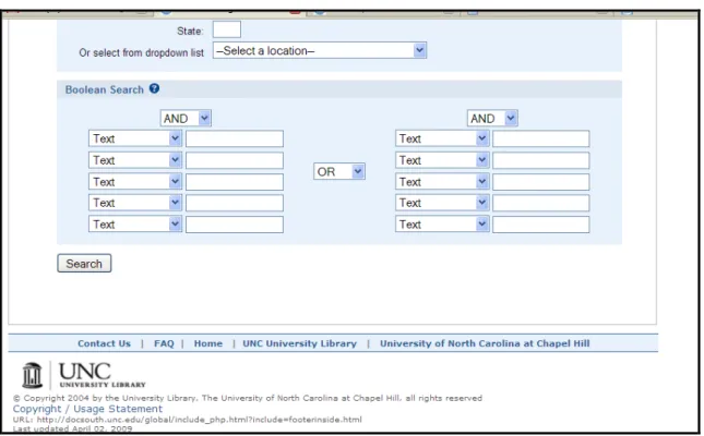 Figure 2c: OHAS advanced search page, part 3 of 3.  http://docsouth.unc.edu/cgi-bin/sohp/search_form.py 