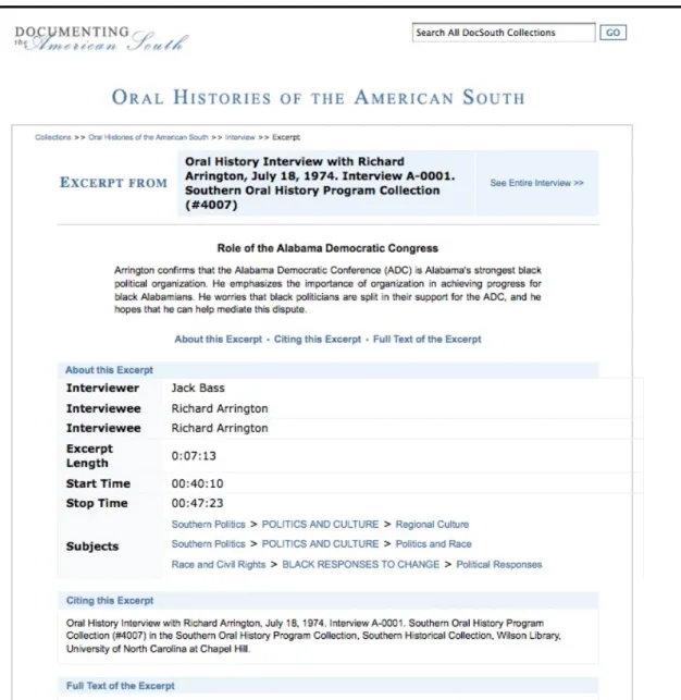 Figure 4: OHAS sample “Excerpt View” page 